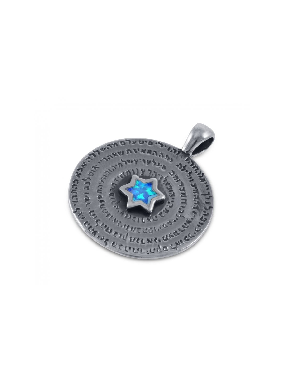 Collier en argent sterling avec 72 noms de Dieu et pierre d'opale... | Pendentif juif