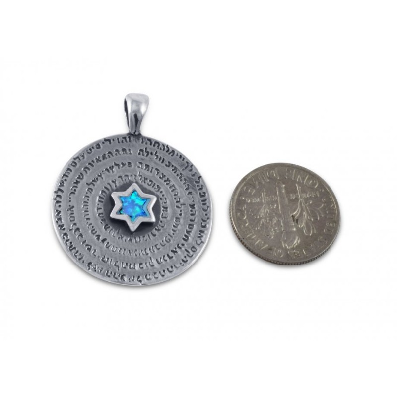 Collier en argent sterling avec 72 noms de Dieu et pierre d'opale... | Pendentif juif