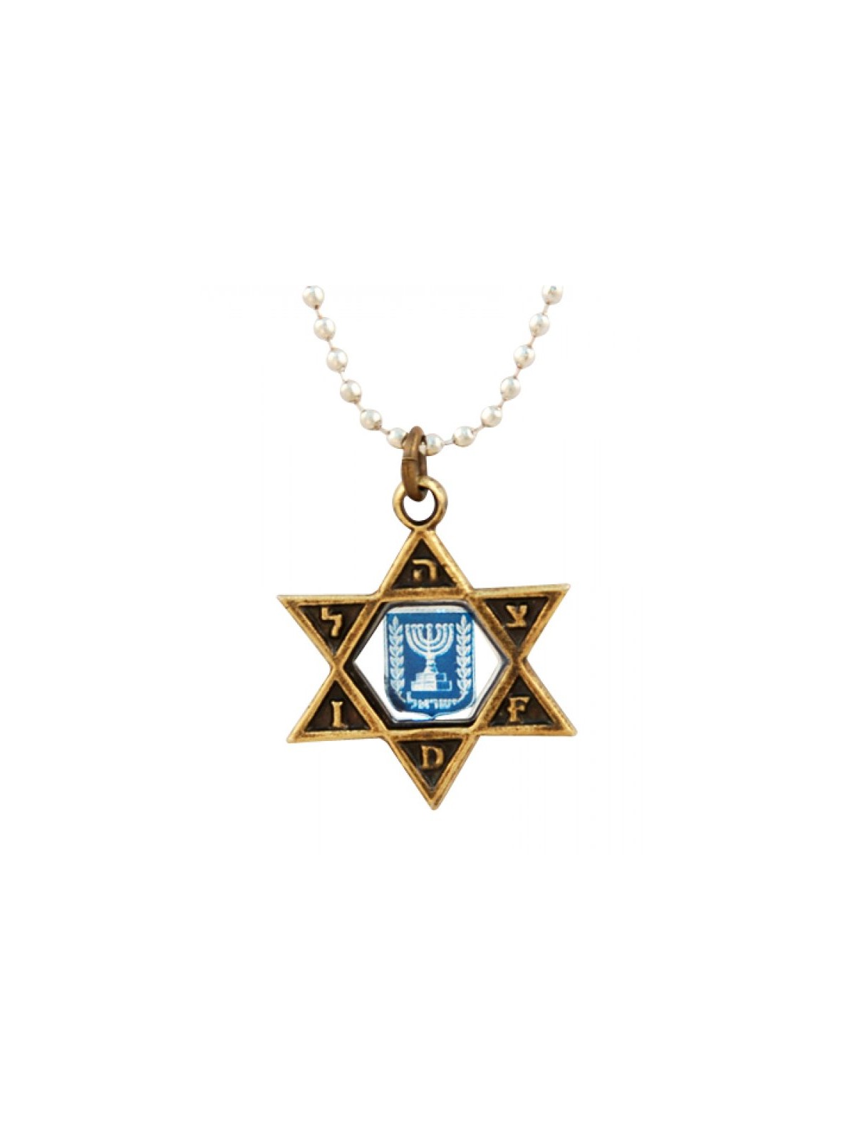 Collier Bronze Étoile de David Pendentif IDF avec Bleu... | Armée israélienne