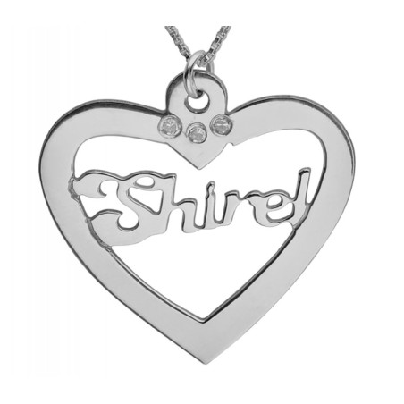 Collier de nom personnalisé en forme de cœur anglais en argent | Bijoux personnalisés