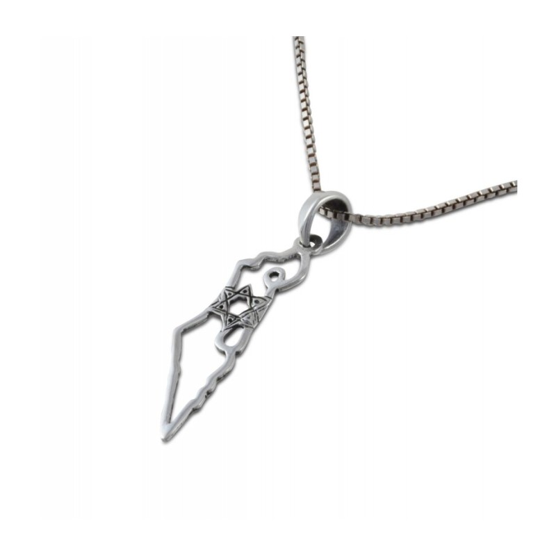 925 Sterling Silver Pendant Necklace Outline of Is... | Jewish Pendant