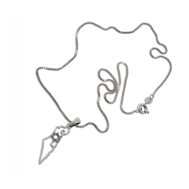 925 Sterling Silver Pendant Necklace Outline of Is... | Jewish Pendant