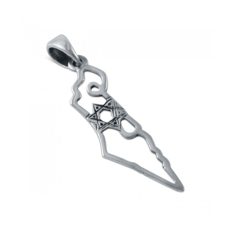 925 Sterling Silver Pendant Necklace Outline of Is... | Jewish Pendant