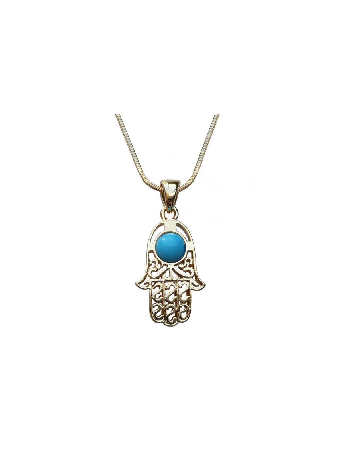 Rhodium Pendant Necklace Filigree Hamsa with Blue ... | Hamsa Necklace