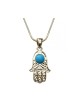 Collier pendentif rhodium en filigrane Hamsa avec bleu... | Collier Hamsa