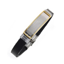 Leather Style Black Bracelet Two Tone Centerp... | Bracelets & Anklets