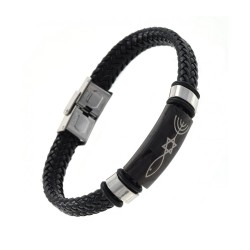 Leather Style Black Bracelet with Metal Cen... | Bracelets - up to $10