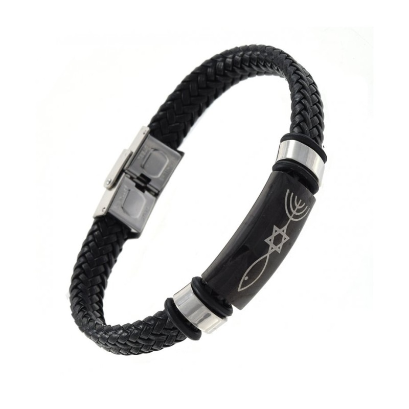Leather Style Black Bracelet with Metal Cen... | Bracelets - up to $10
