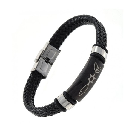 Leather Style Black Bracelet with Metal Cen... | Bracelets - up to $10