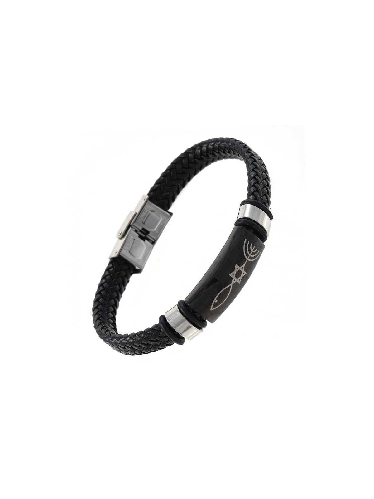 Leather Style Black Bracelet with Metal Cen... | Bracelets - up to $10