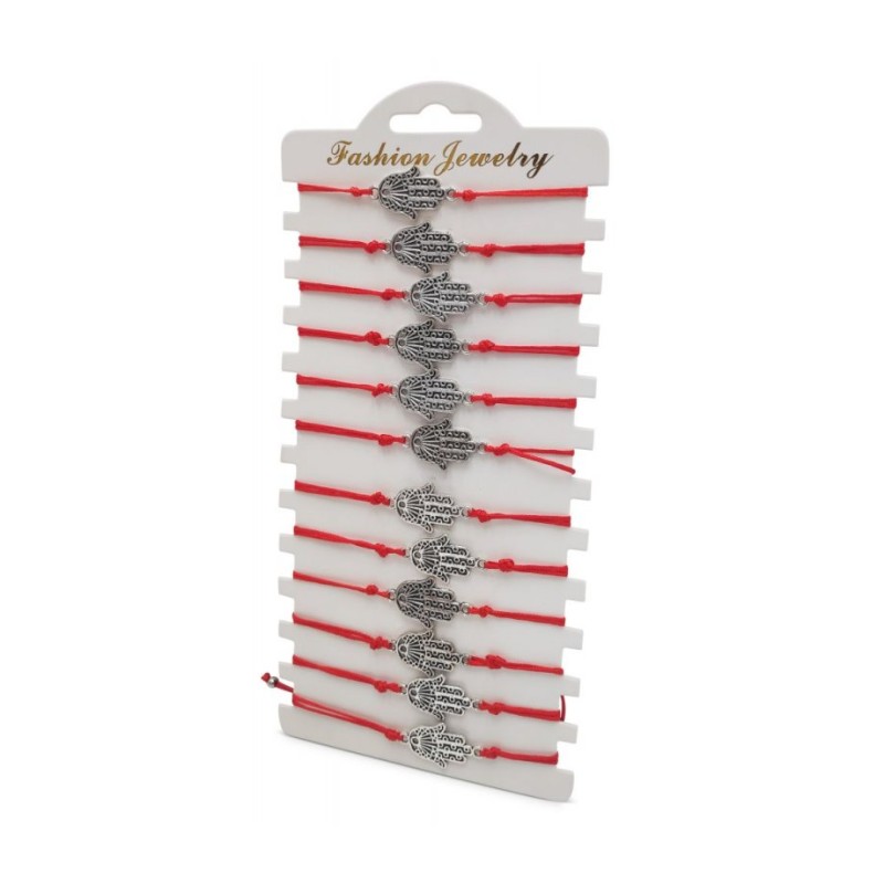 Good Luck Red Cord Bracelet with Silver Hamsa Hand... | Bracelet Packs