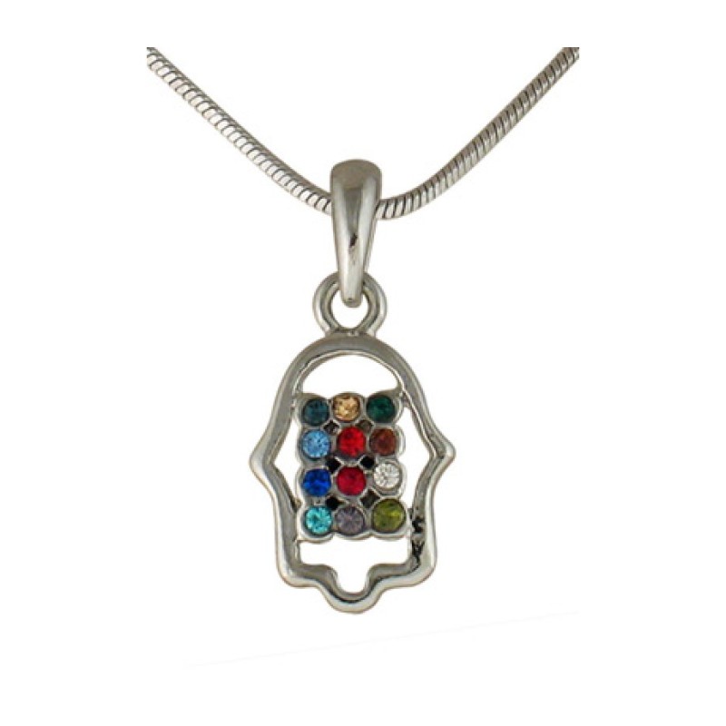 Hamsa Breastplate Rhodium Necklace | Hamsa Necklace