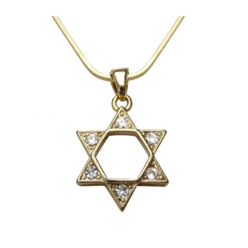 Rhodium Pendant Necklace Gold Star of Dav... | Jewish Gift from Israel