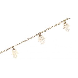Chaîne de cheville en or rhodié avec Hamsas en or | Bracelets de cheville Judaica