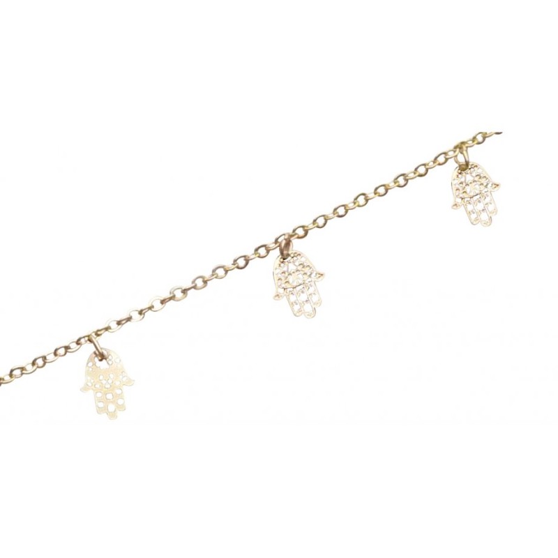 Anklet Gold Rhodium Chain with Gold Hamsas | Judaica Anklets