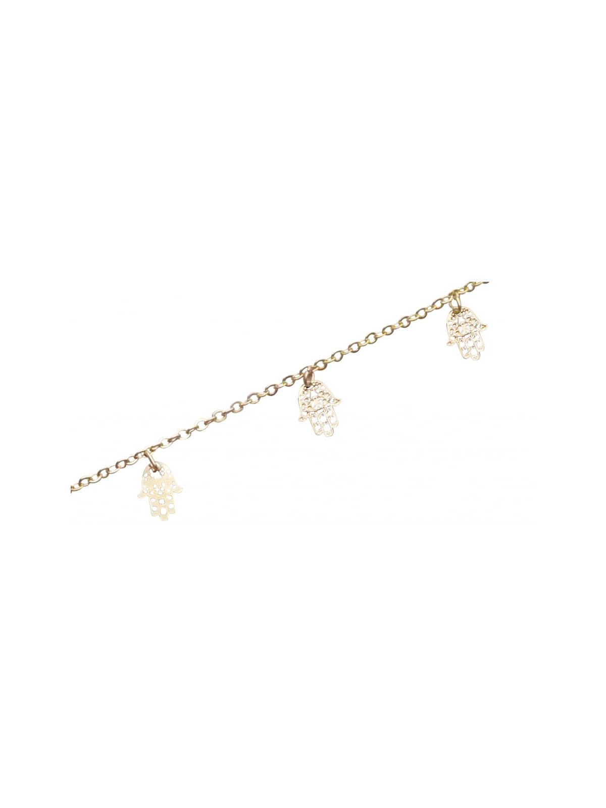 Chaîne de cheville en or rhodié avec Hamsas en or | Bracelets de cheville Judaica