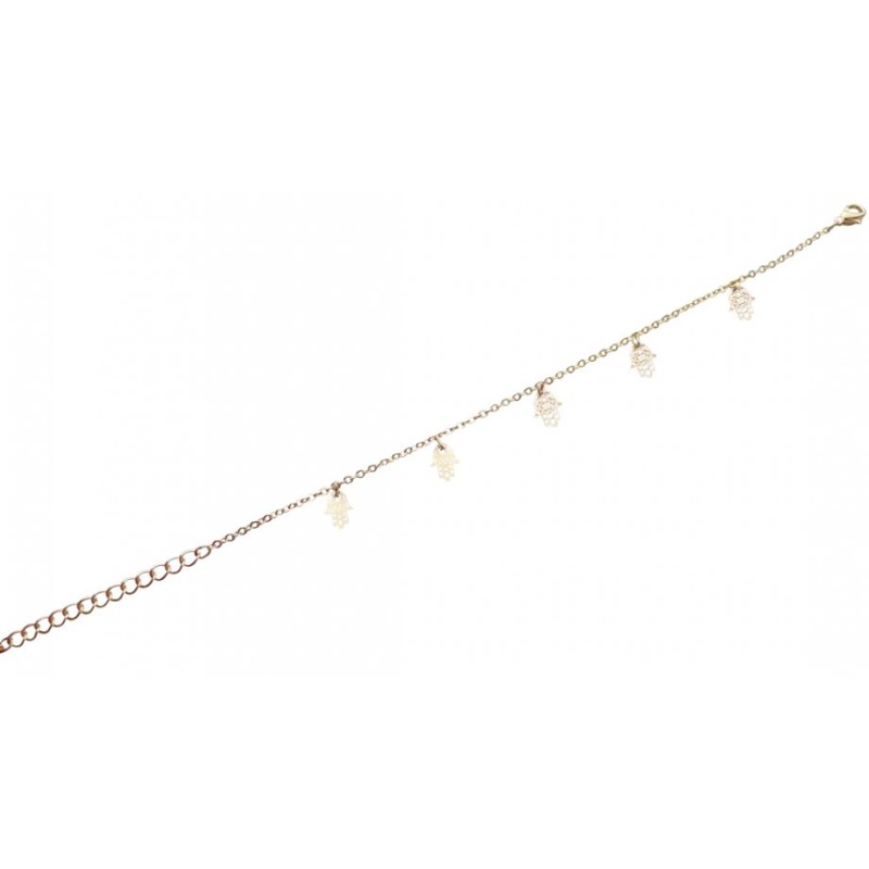 Chaîne de cheville en or rhodié avec Hamsas en or | Bracelets de cheville Judaica