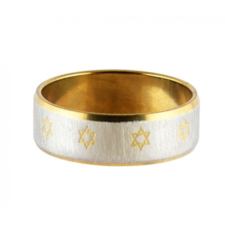Stainless Steel Two Tone Ring with Small Gold Stars ... | Jewish Rings