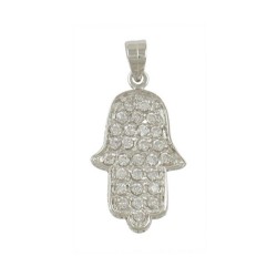 Rhodium Plated Zirconium Hamsa Pendant | Hamsa Necklace