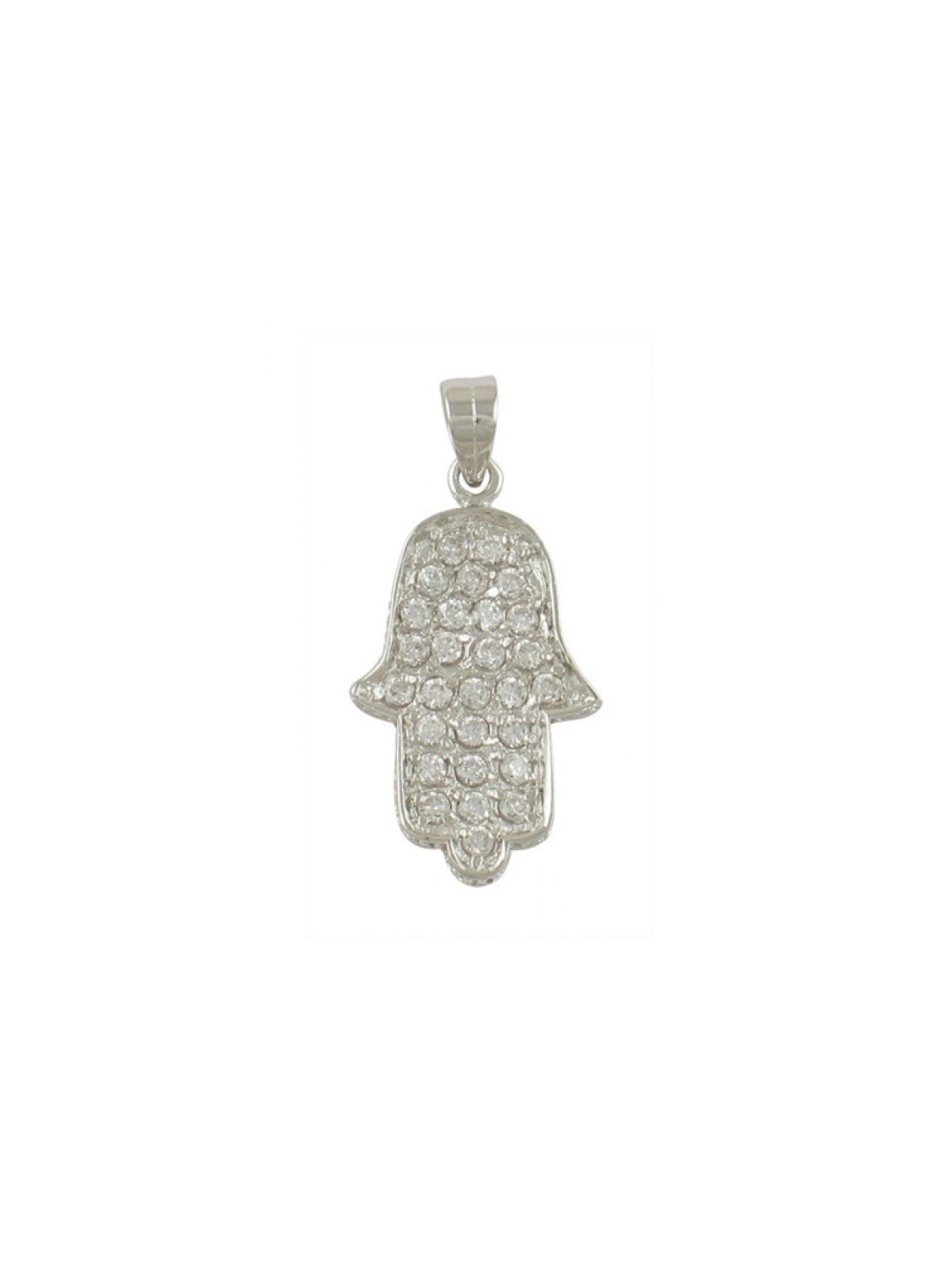 Rhodium Plated Zirconium Hamsa Pendant | Hamsa Necklace