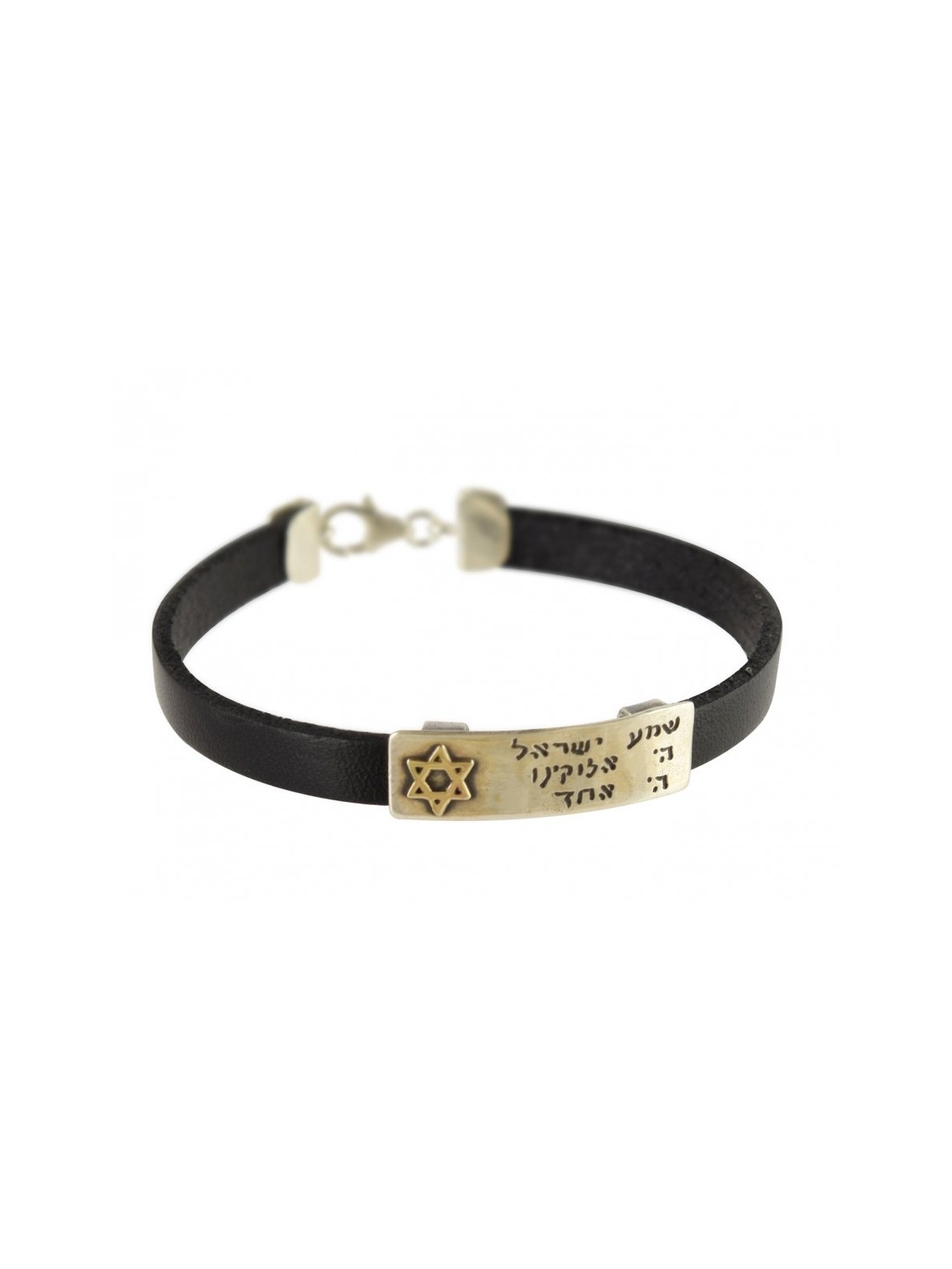 Golan Studio Men Leather Bracelet Silver Hebrew Shema... | Men Jewelry