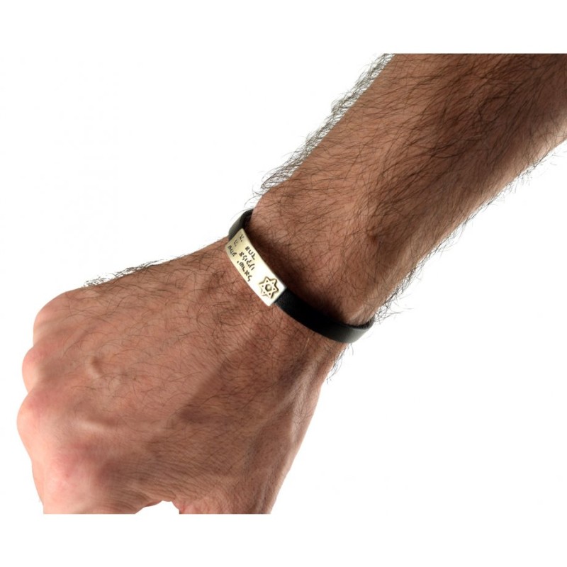 Golan Studio Men Leather Bracelet Silver Hebrew Shema... | Men Jewelry