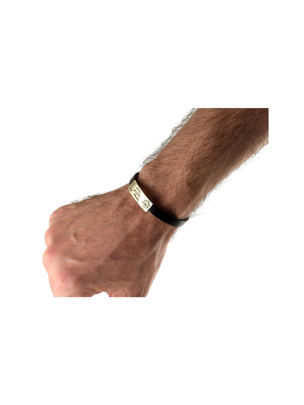 Golan Studio Men Leather Bracelet Silver Hebrew Shema... | Men Jewelry