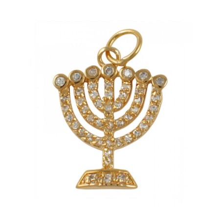 Gold Filled Zirconium Seven Branch Menorah Pendant | Menorah Pendants