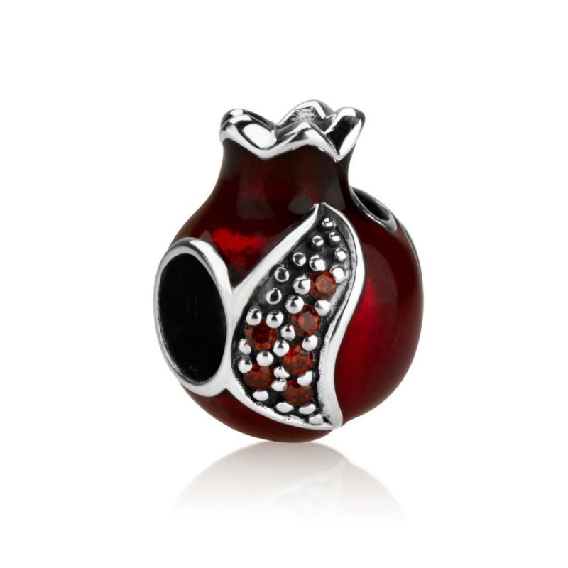 Sterling Silver Red Enamel Pomegranate Charm | Judaica Charms
