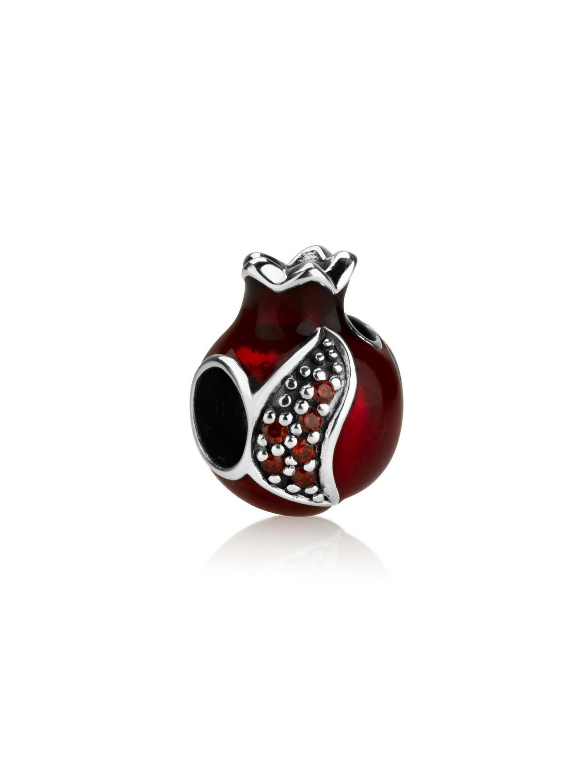Sterling Silver Red Enamel Pomegranate Charm | Judaica Charms