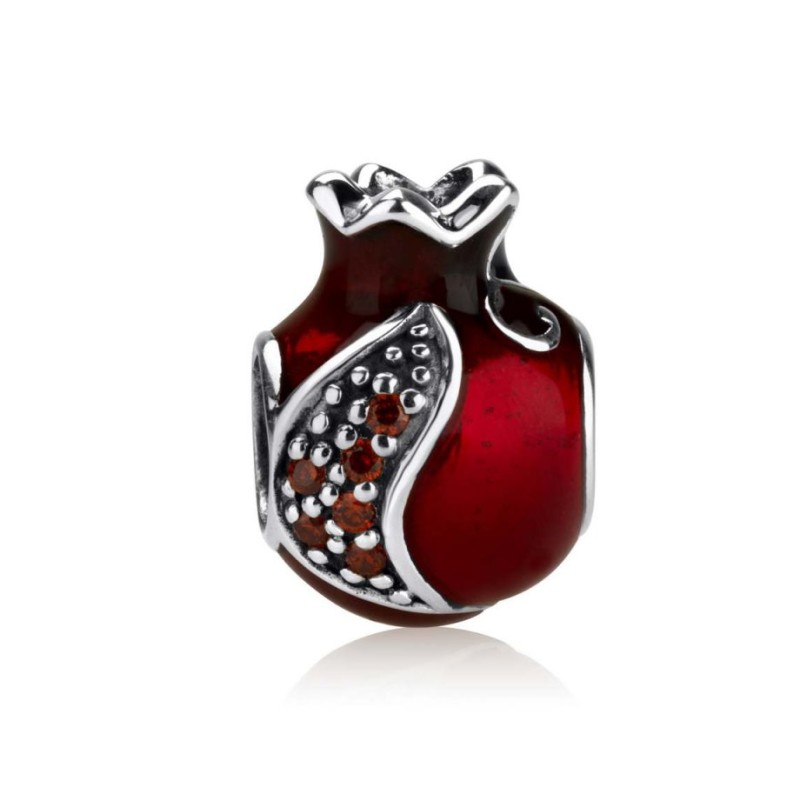 Sterling Silver Red Enamel Pomegranate Charm | Judaica Charms
