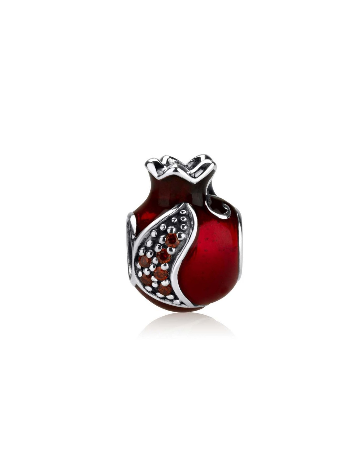 Sterling Silver Red Enamel Pomegranate Charm | Judaica Charms