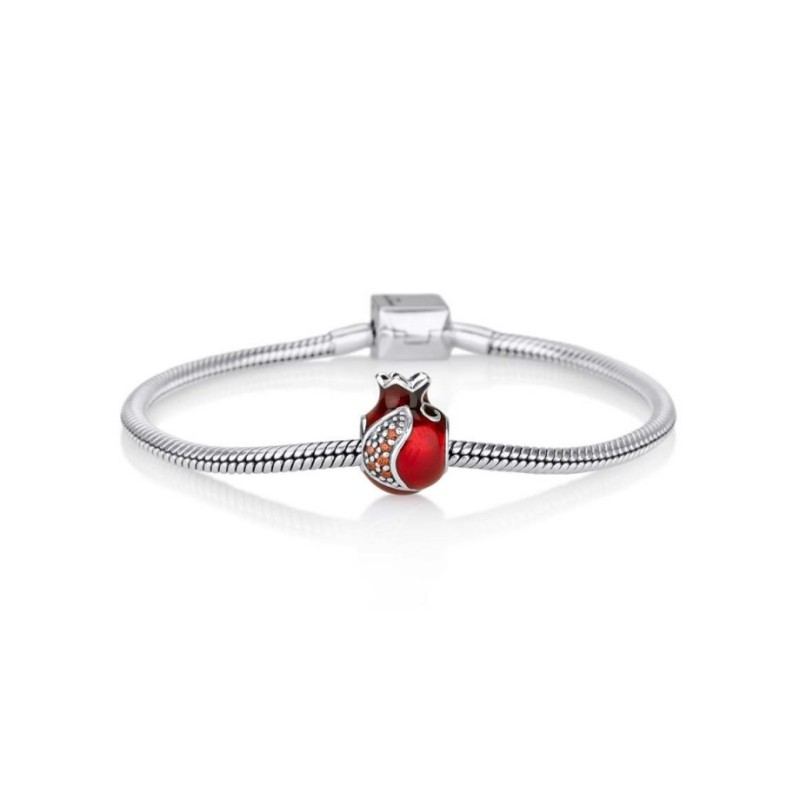 Sterling Silver Red Enamel Pomegranate Charm | Judaica Charms