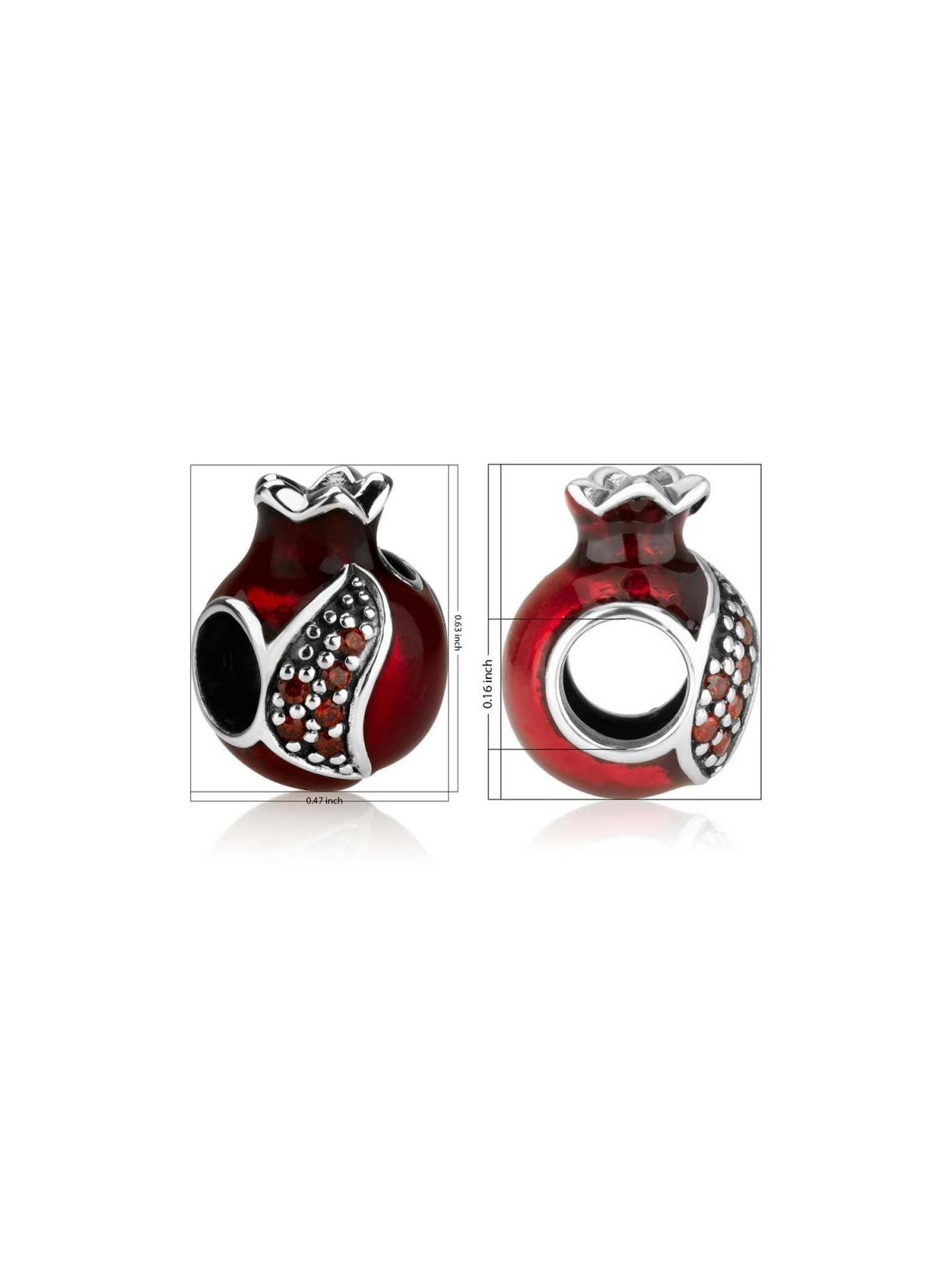 Sterling Silver Red Enamel Pomegranate Charm | Judaica Charms