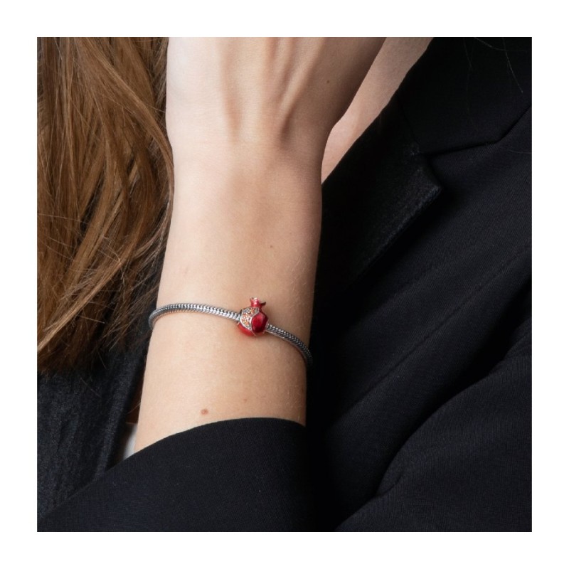Sterling Silver Red Enamel Pomegranate Charm | Judaica Charms