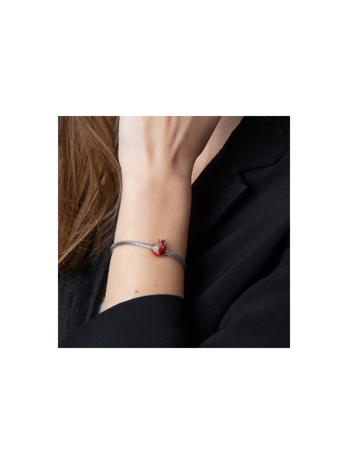 Sterling Silver Red Enamel Pomegranate Charm | Judaica Charms