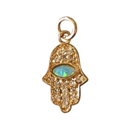 Gold Filled Opal Zirconium Hamsa Pendant | Hamsa Necklace