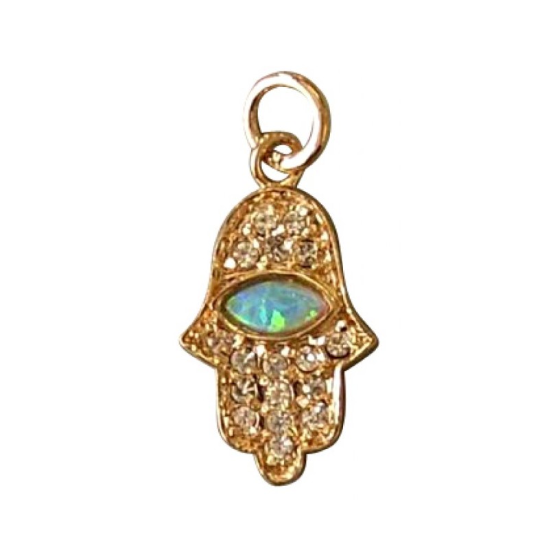 Gold Filled Opal Zirconium Hamsa Pendant | Hamsa Necklace
