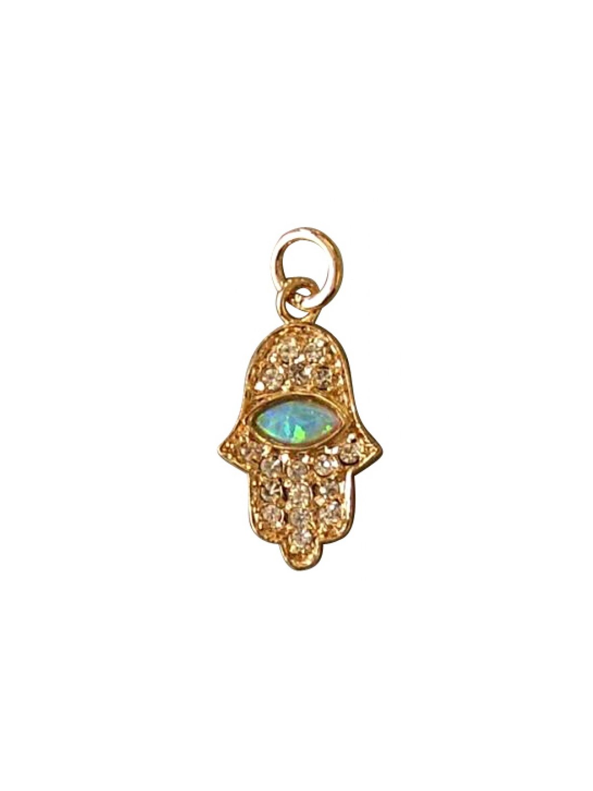 Gold Filled Opal Zirconium Hamsa Pendant | Hamsa Necklace