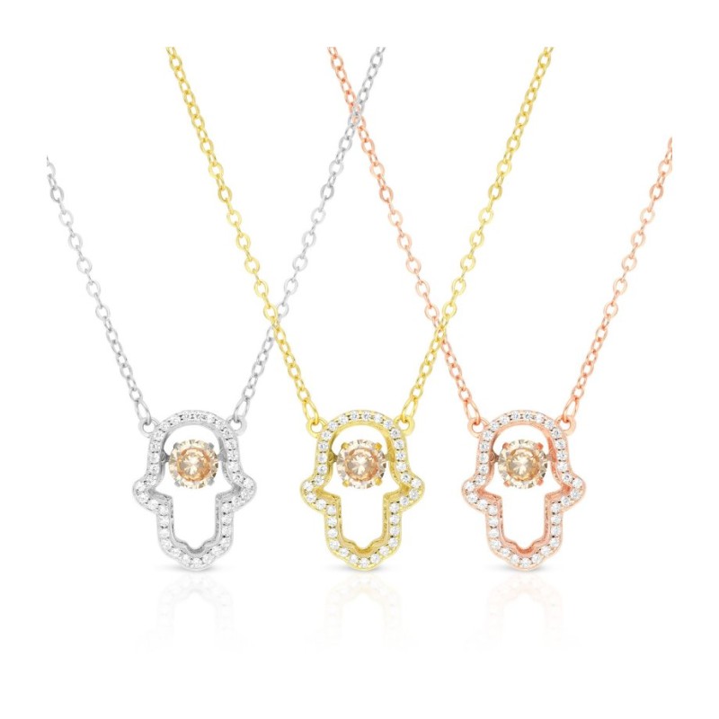 Collier en argent sterling plaqué or rose avec jambon... | Collier Hamsa