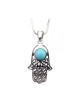 Rhodium Pendant Necklace Hamsa with Blue Stone | Hamsa Necklace