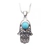Rhodium Pendant Necklace Hamsa with Blue Stone | Hamsa Necklace