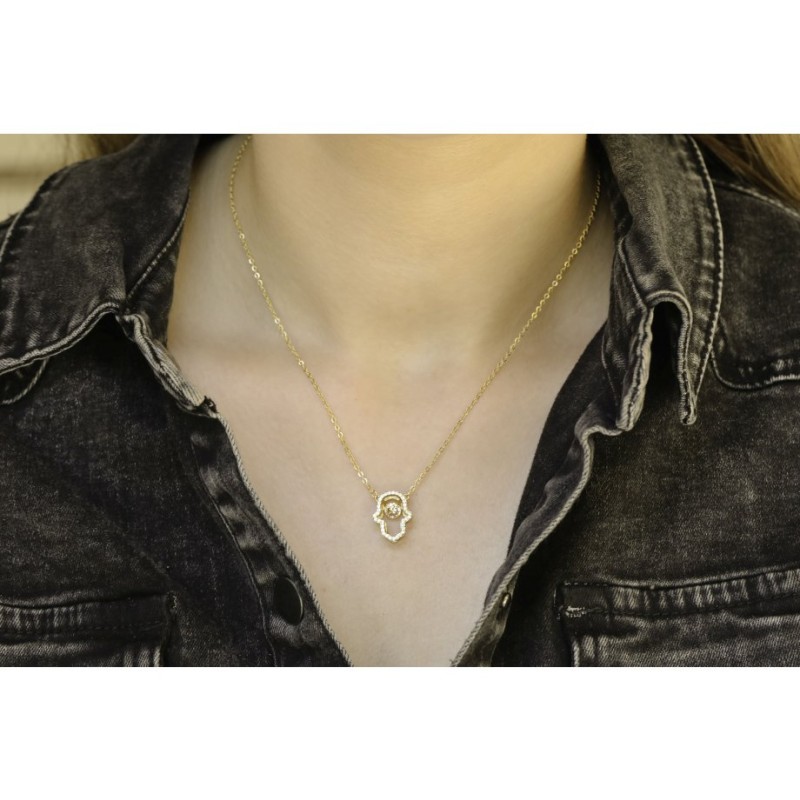 Yellow Gold Plated Sterling Silver Necklace with H... | Hamsa Necklace