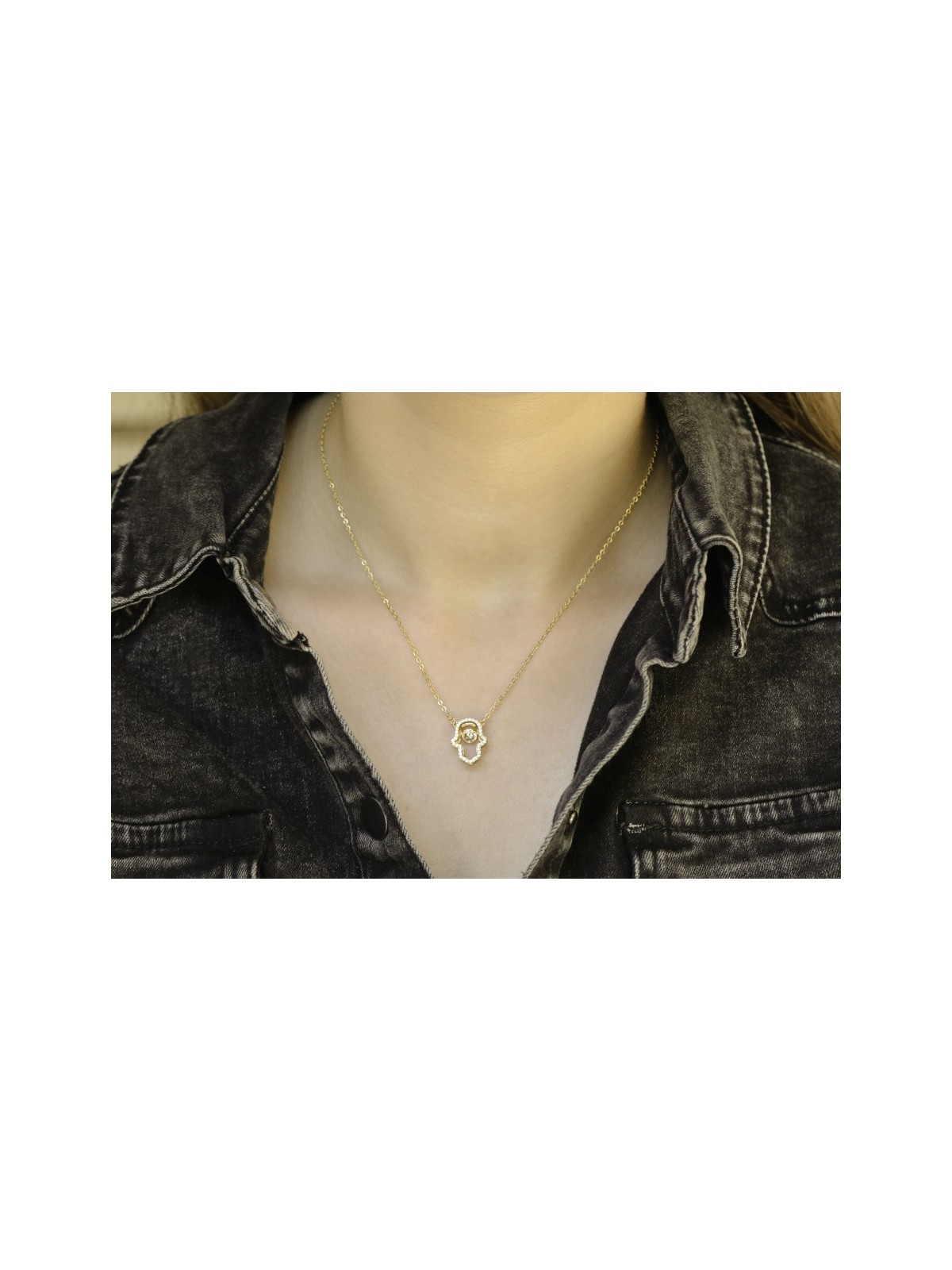 Yellow Gold Plated Sterling Silver Necklace with H... | Hamsa Necklace