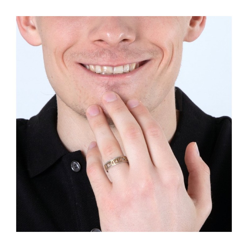 טבעת כסף סטרלינג עם מגזרת מצופה זהב עברית ... | טבעות יהודיות