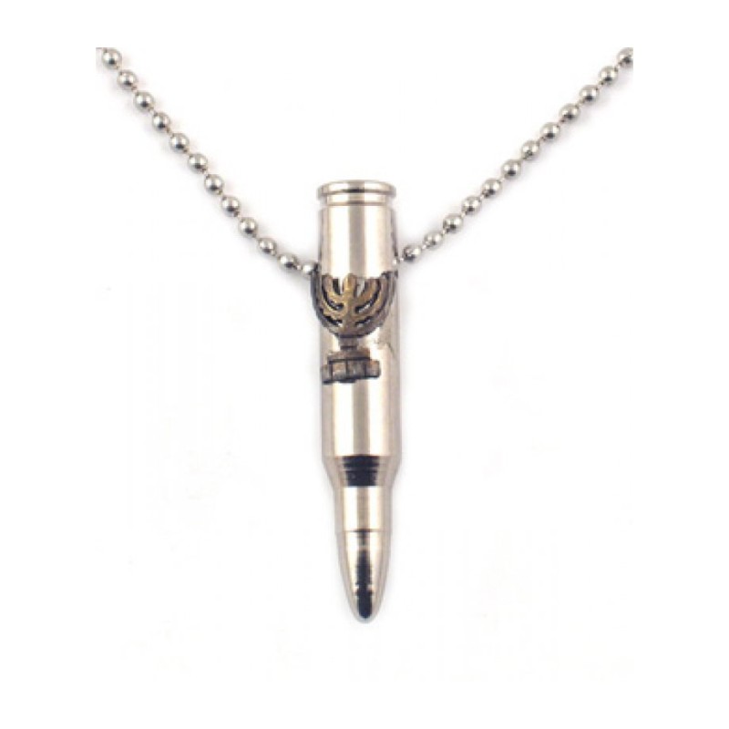 Necklace Silver Israeli Army Bullet Pendant with Bro... | Israeli Army