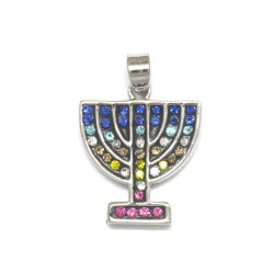 7 Branch Menorah Pendant with lively stones | Menorah Pendants