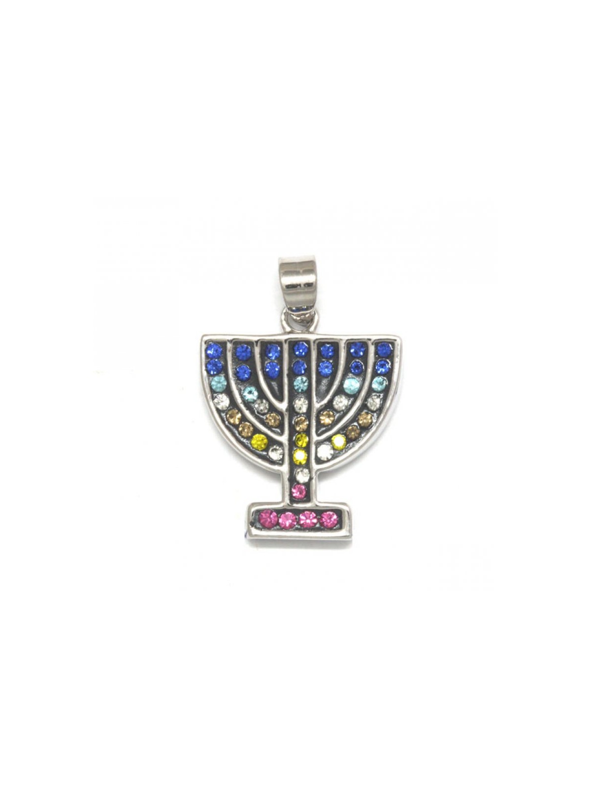 7 Branch Menorah Pendant with lively stones | Menorah Pendants