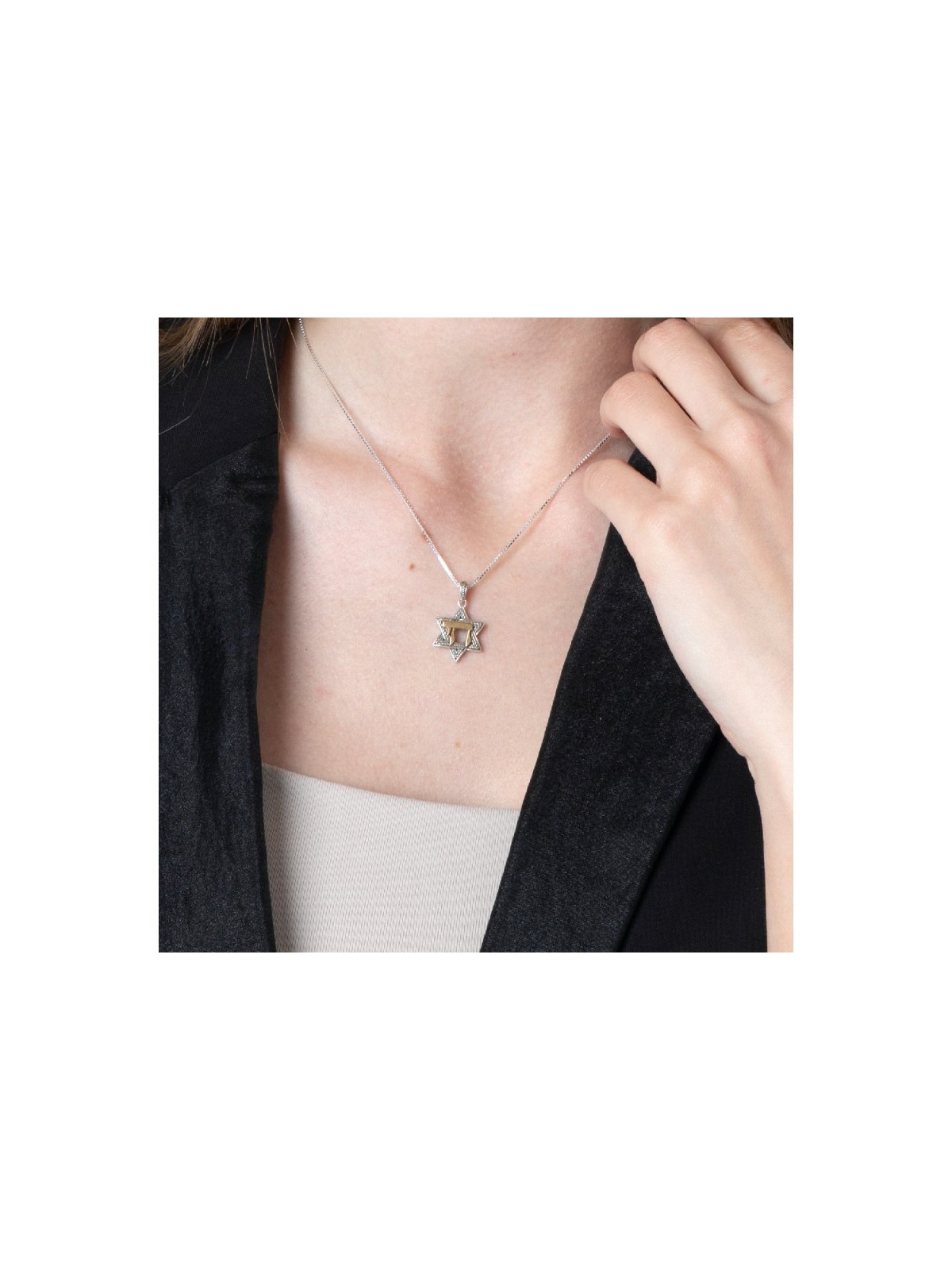Pendant Necklace Star of David and Chai... | Chai Necklaces & Pendants
