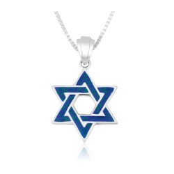 Sterling Silver Pendant Necklace Blue Ena... | Jewish Gift from Israel